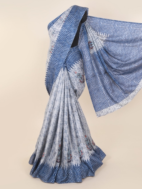 

Pothys Blue Cotton Blend Woven Design Chanderi Saree