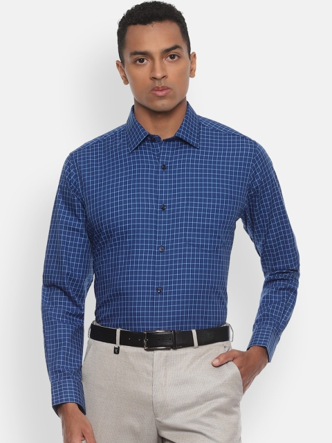

Van Heusen Men Blue Regular Fit Checked Formal Cotton Shirt
