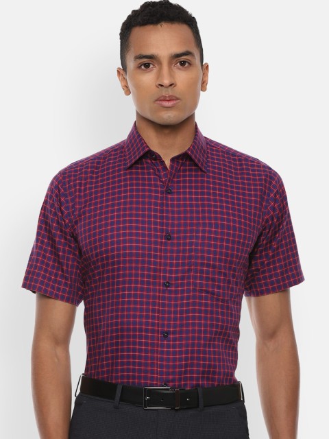 

Van Heusen Men Navy Blue & Red Regular Fit Checked Formal Cotton Shirt