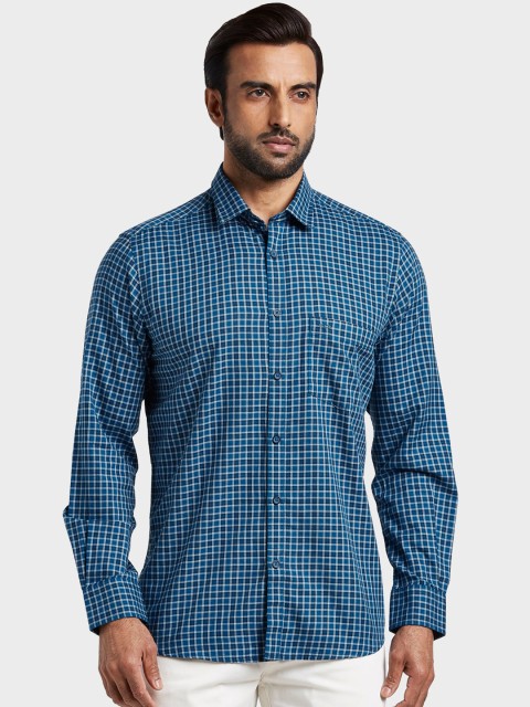 

ColorPlus Men Blue Tailored Fit Checked Casual Shirt