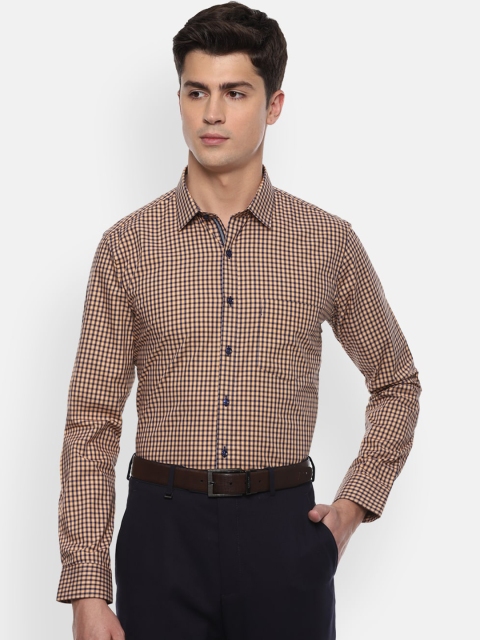 

Van Heusen Men Yellow & Navy Blue Slim Fit Checked Formal Cotton Shirt