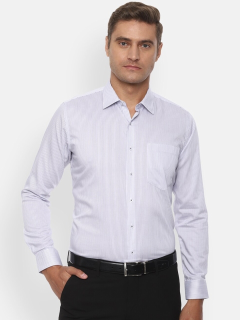 

Van Heusen Men White & Blue Slim Fit Striped Cotton Formal Shirt
