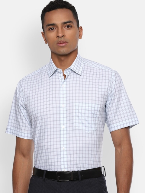

Van Heusen Men Blue & White Regular Fit Checked Formal Cotton Shirt