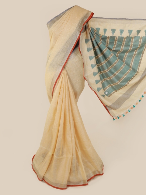 

Pothys Yellow Solid Linen Blend Saree