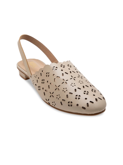 

Biba Women Beige Lazer Cuts Mules