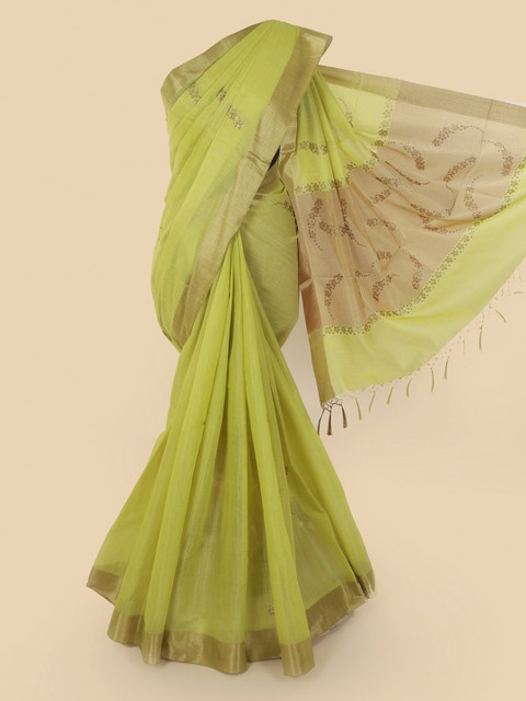 

Pothys Green Embellished Linen Blend Saree