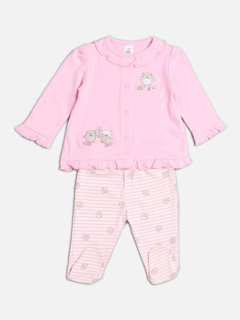TOFFY HOUSE Girls Pink & White Printed Top with Pyjamas