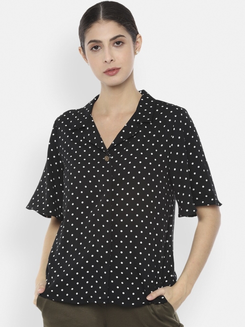 

Van Heusen Woman Black & Off White Printed Flared Sleeves A-Line Top