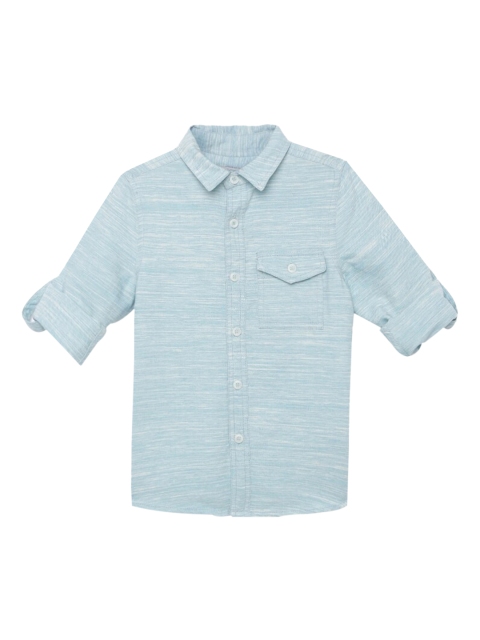 

UNDER FOURTEEN ONLY Boys Blue Regular Fit Solid Cotton Casual Shirt