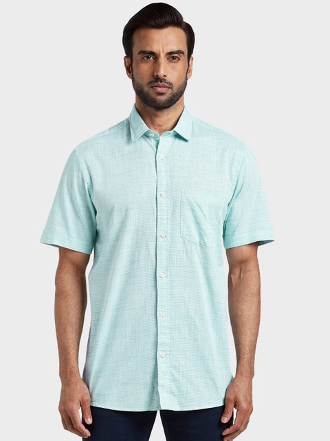 

ColorPlus Men Sea Green Tailored Fit Striped Casual Shirt