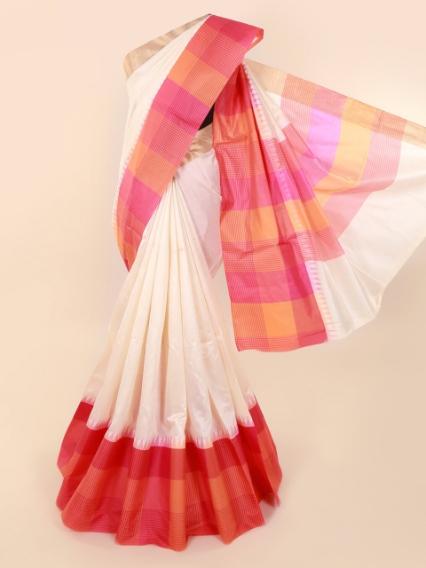 

Pothys Cream-Coloured & Red Art Silk Solid Saree