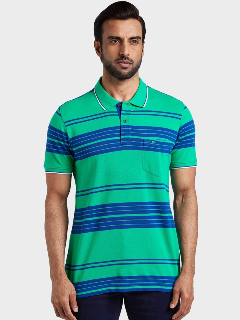 

ColorPlus Men Green Striped Polo Collar T-shirt