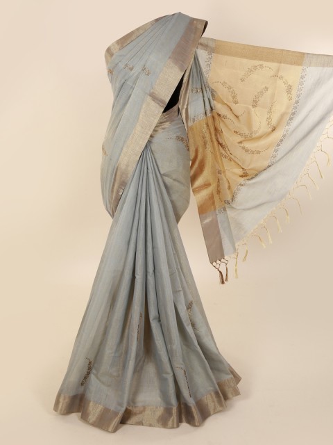 

Pothys Grey Embellished Linen Blend Saree