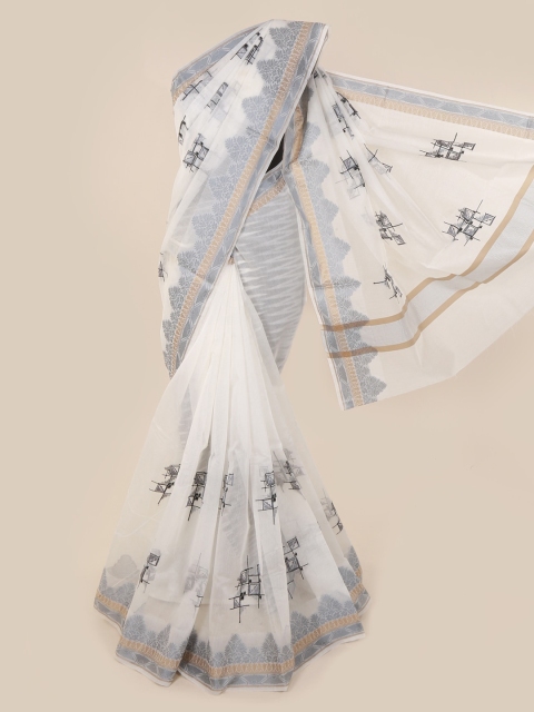 

Pothys White Woven Design Supernet Saree