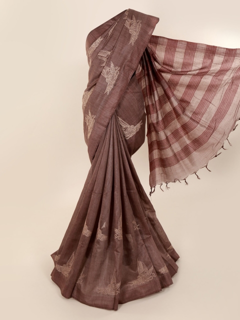

Pothys Brown & Cream-Coloured Jute Cotton Embroidered Saree
