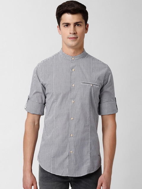 

Peter England Casuals Men Grey & Off-White Slim Fit Striped Casual Shirt