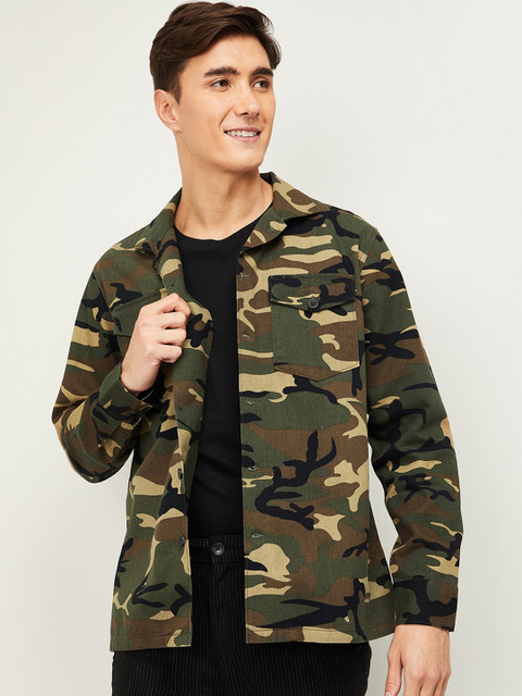 

Bossini Men Olive Green Regular Fit Camouflage Printed Casual Shirt