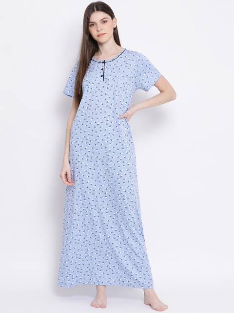 

Kanvin Women Blue & White Printed Nightdress