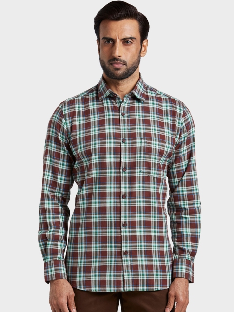 

ColorPlus Men Brown & Green Tailored Fit Checked Casual Shirt