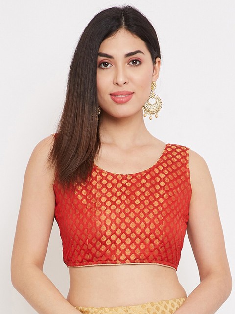 

TULIP 21 Women Red & Gold-Coloured Woven-Design Silk Saree Blouse
