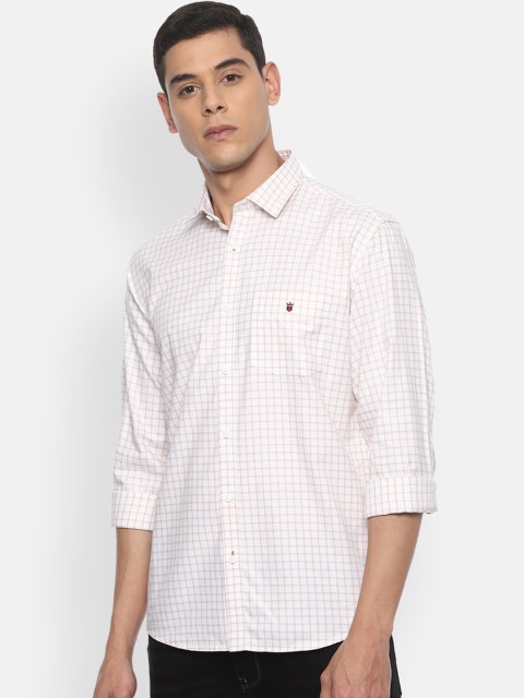 

Louis Philippe Sport Men White & Orange Slim Fit Checked Casual Cotton Shirt