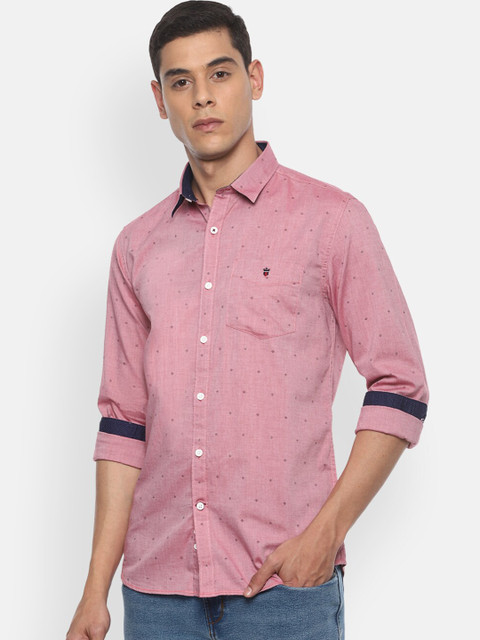 

Louis Philippe Sport Men Pink & Brown Slim Fit Printed Casual Cotton Shirt