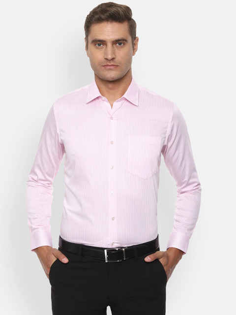 

Van Heusen Men Pink & White Slim Fit Striped Cotton Formal Shirt