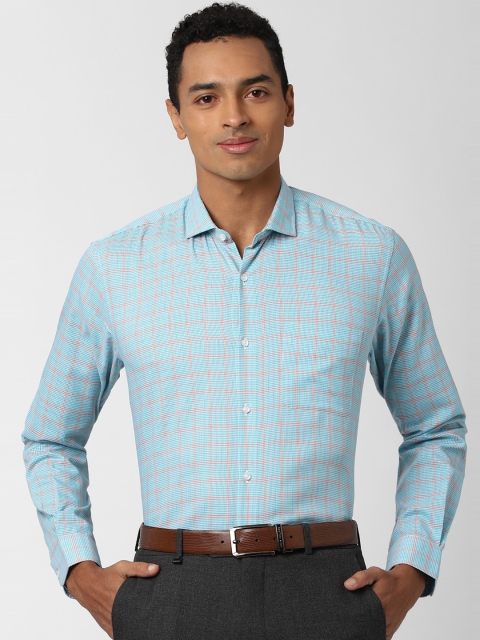 

Peter England Men Turquoise Blue & Orange Regular Fit Checked Formal Shirt