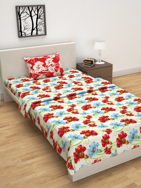 

Divine Casa White & Red Floral Printed Single Bedding Set With Dohar