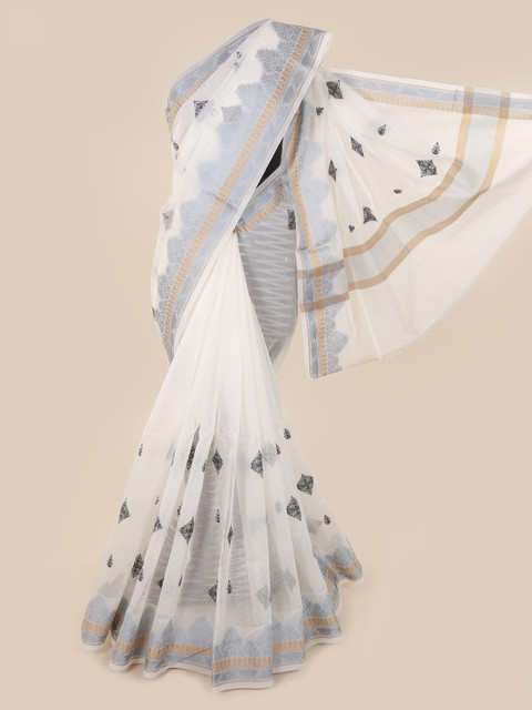 

Pothys White Woven Design Supernet Saree