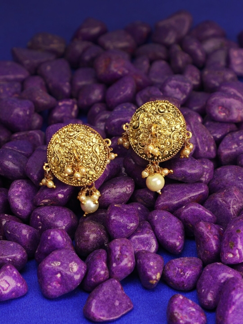 

Adwitiya Collection Gold-Plated Circular Drop Earrings