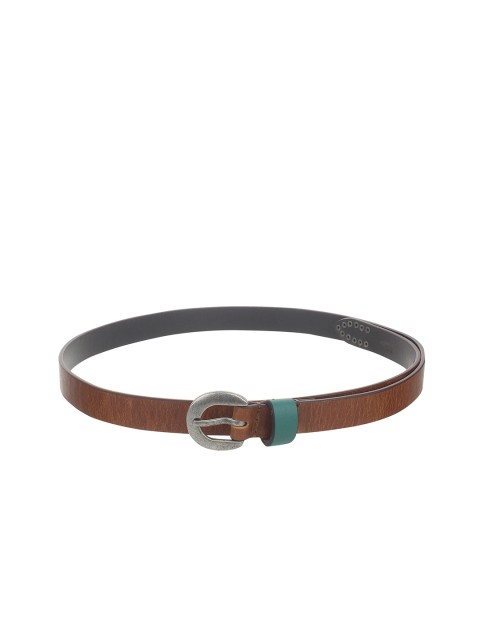 

Calligraphy Women Brown & Sea Green Solid Leather Belt