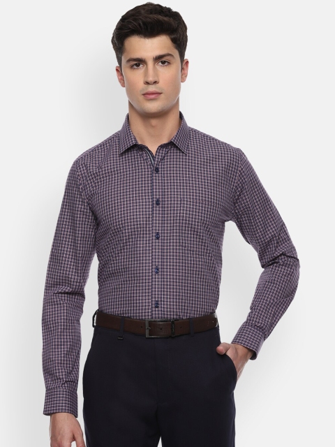 

Van Heusen Men Navy Blue & Maroon Slim Fit Checked Formal Cotton Shirt
