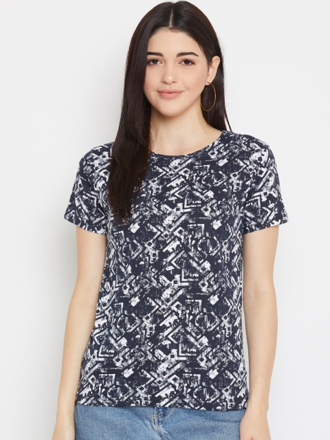 

Rodzen Women Navy Blue & White Printed Round Neck T-shirt