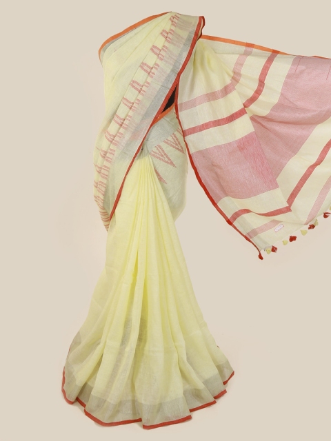

Pothys Yellow Solid Linen Blend Saree