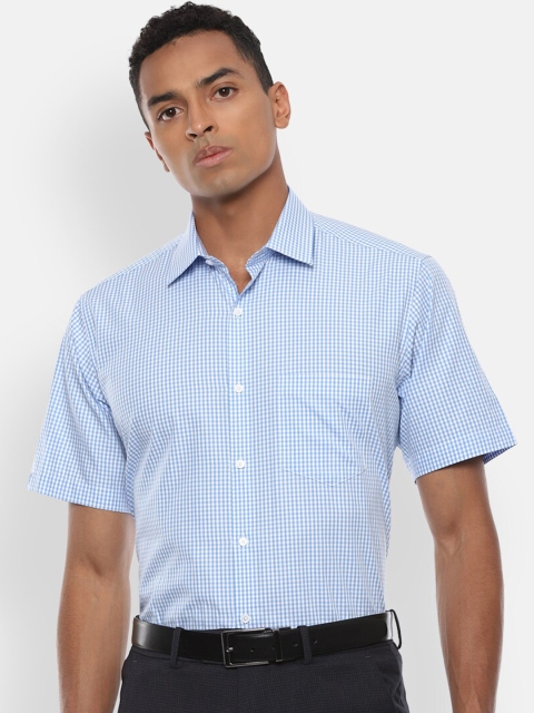 

Van Heusen Men Blue & White Regular Fit Checked Formal Cotton Shirt