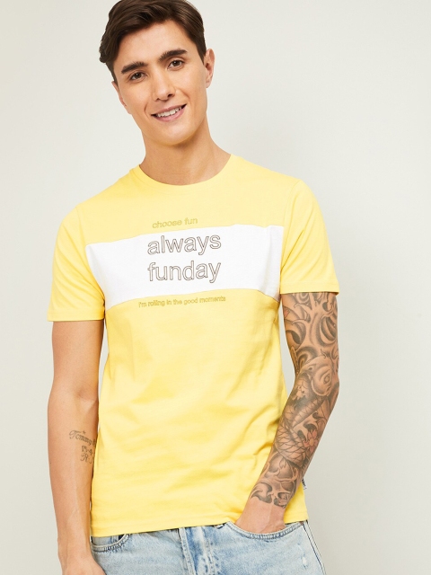 

Fame Forever by Lifestyle Men Yellow Printed Round Neck T-shirt