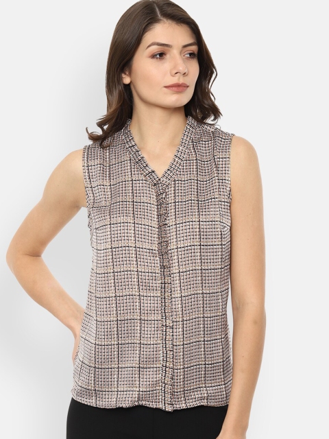 

Van Heusen Woman Beige Checked Regular Top