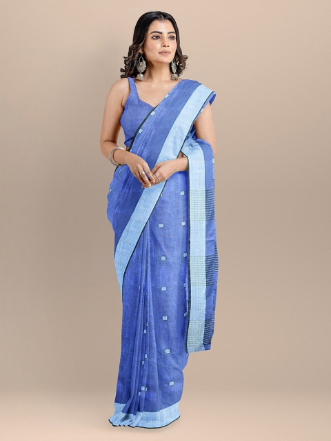 

BharatSthali Blue Pure Cotton Woven Design Taant Saree