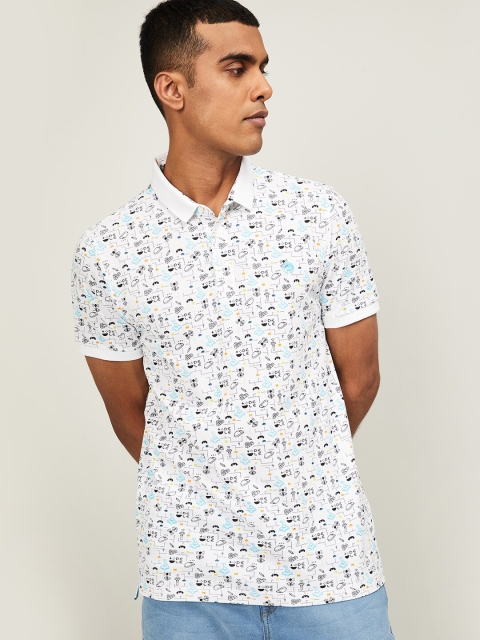 

Bossini Men White Printed Polo Collar T-shirt