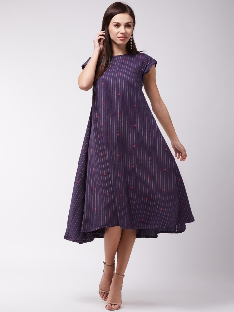 

InWeave Women Purple Striped A-Line Dress