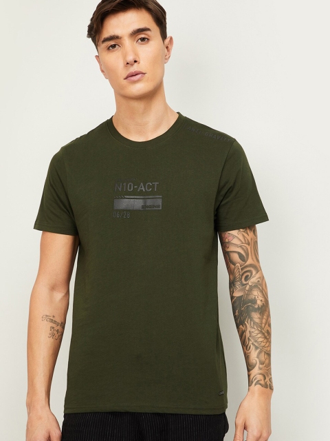 

Bossini Men Olive Green Printed Round Neck T-shirt