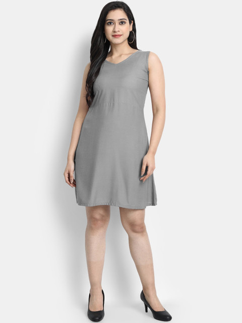

Globon Impex Women Grey Solid A-Line Dress