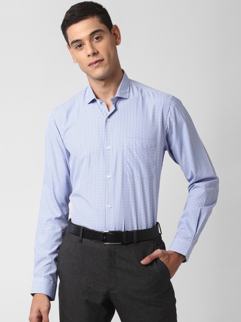 

Peter England Men Blue & Off-White Regular Fit Checked Formal Shirt