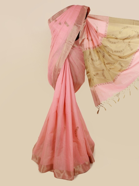 

Pothys Pink Embellished Linen Blend Saree