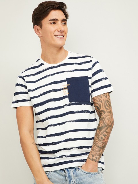 

Forca Men White Striped Round Neck T-shirt