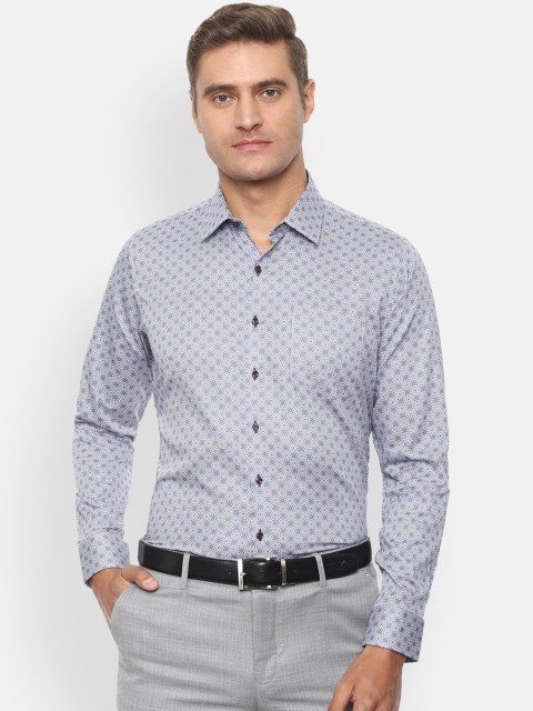 

Van Heusen Men White & Blue Slim Fit Printed Formal Cotton Shirt