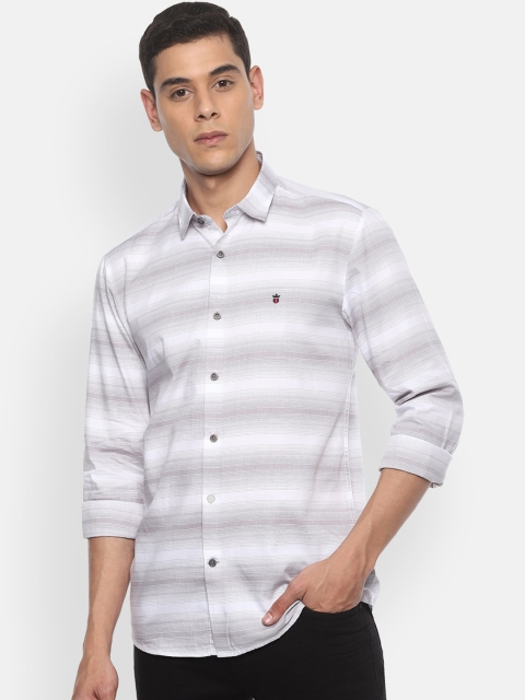 

Louis Philippe Sport Men White & Grey Slim Fit Striped Casual Cotton Shirt