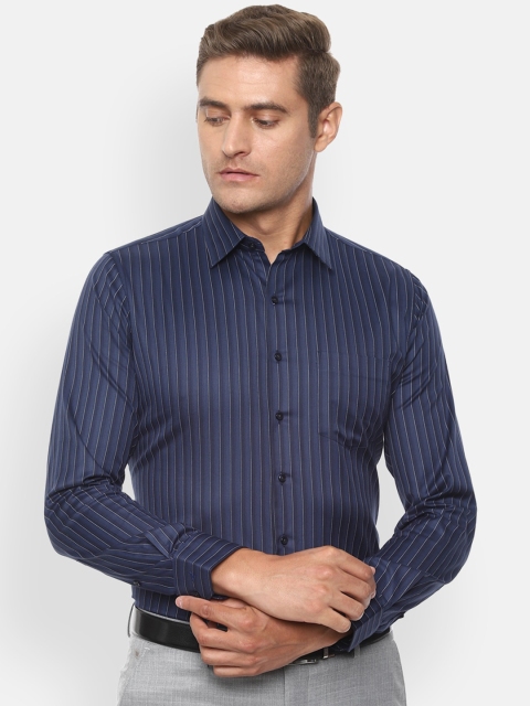 

Van Heusen Men Navy Blue Slim Fit Striped Formal Cotton Shirt