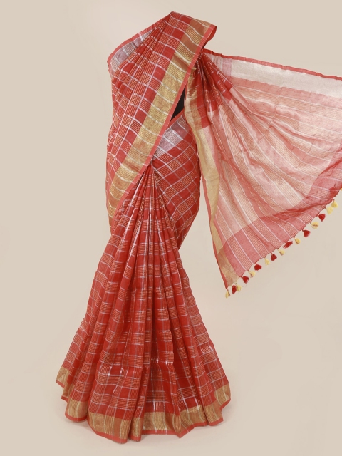 

Pothys Red Checked Linen Blend Saree